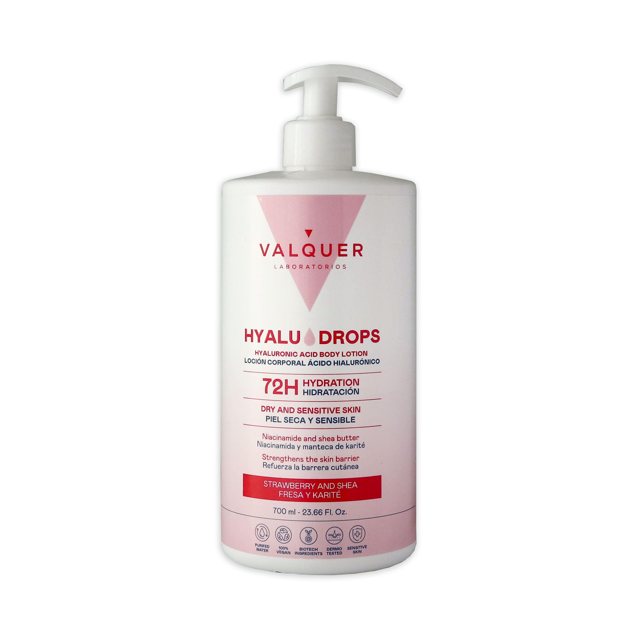 VALQUER Hyaludrops Moisturising Body Cream Strawberry & Shea Butter, White, 700 ml (Pack of 1)