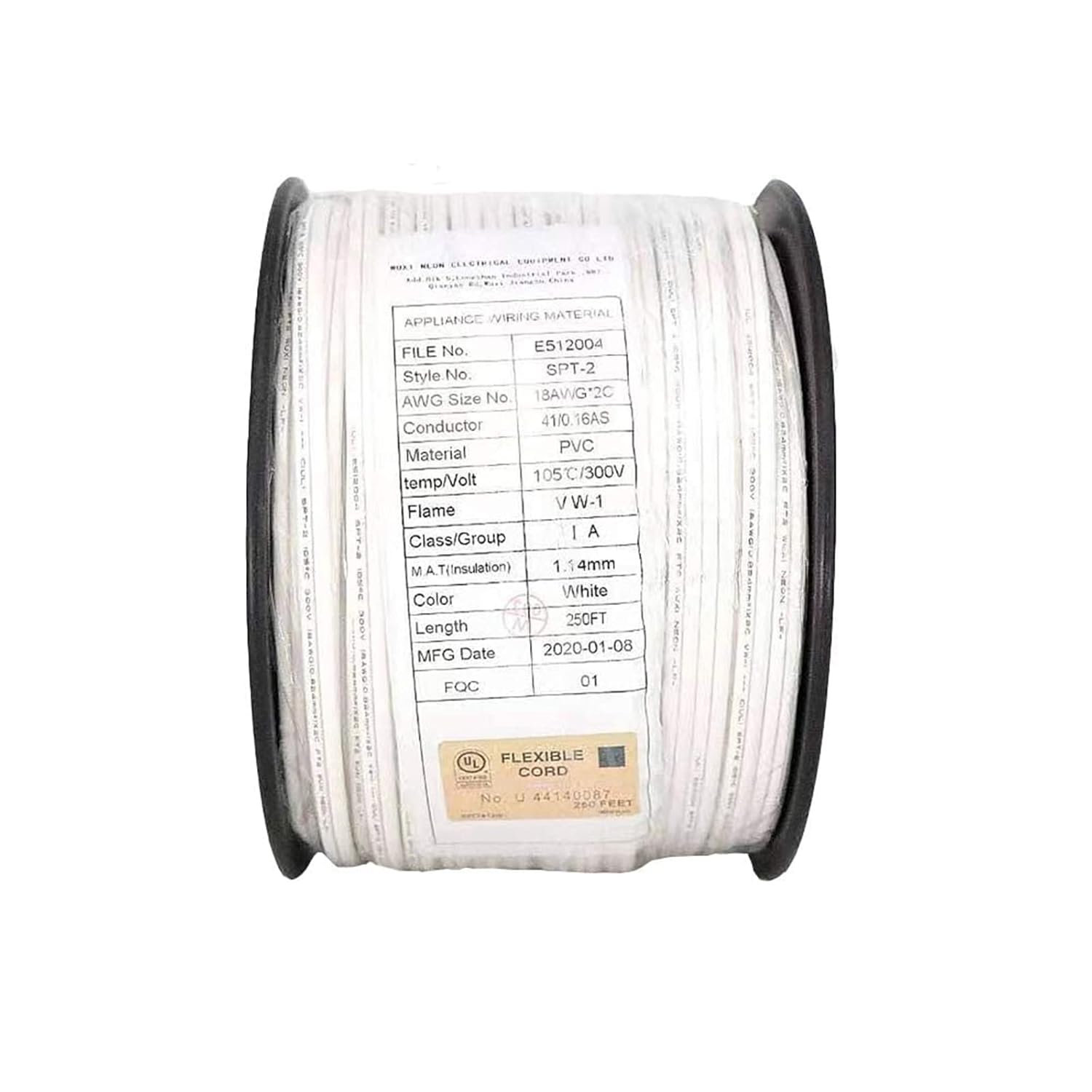 SPT-2 18/2 Low Voltage Landscape Wire 250FT - 18 Gauge 2 Conductor Stranded Copper Cable for Outdoor Lighting, Direct Burial Waterproof Electrical Wire, White