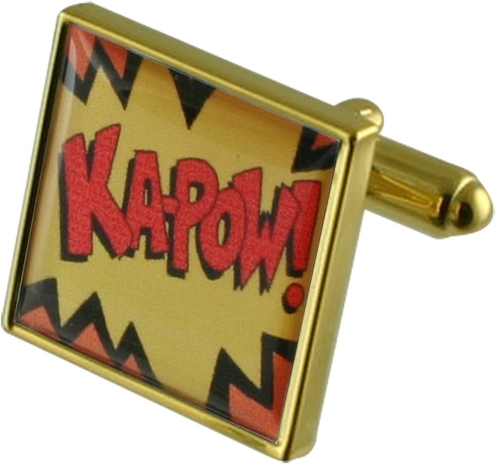 Cartoon Batman Kapow Gold-Tone Square Cufflinks Pouch