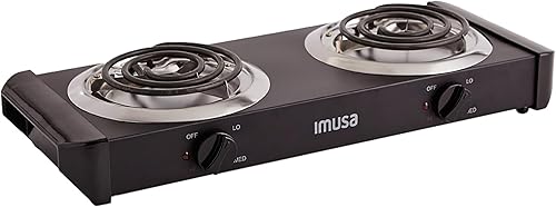 Cocina eléctrica de una hornilla IMUSA USA GAU 80305 de 1100 vatios en color negro quemador doble 1500 W Negro