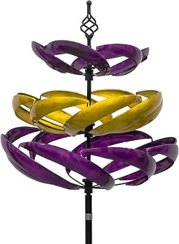 A ANLEOLIFE Wind Spinners Outdoor, 77" Large Metal Kinetic Wind Sculptures for Garden, 360 Degrees Swivel Yard Art with Welcome Sign and Flag Decoration