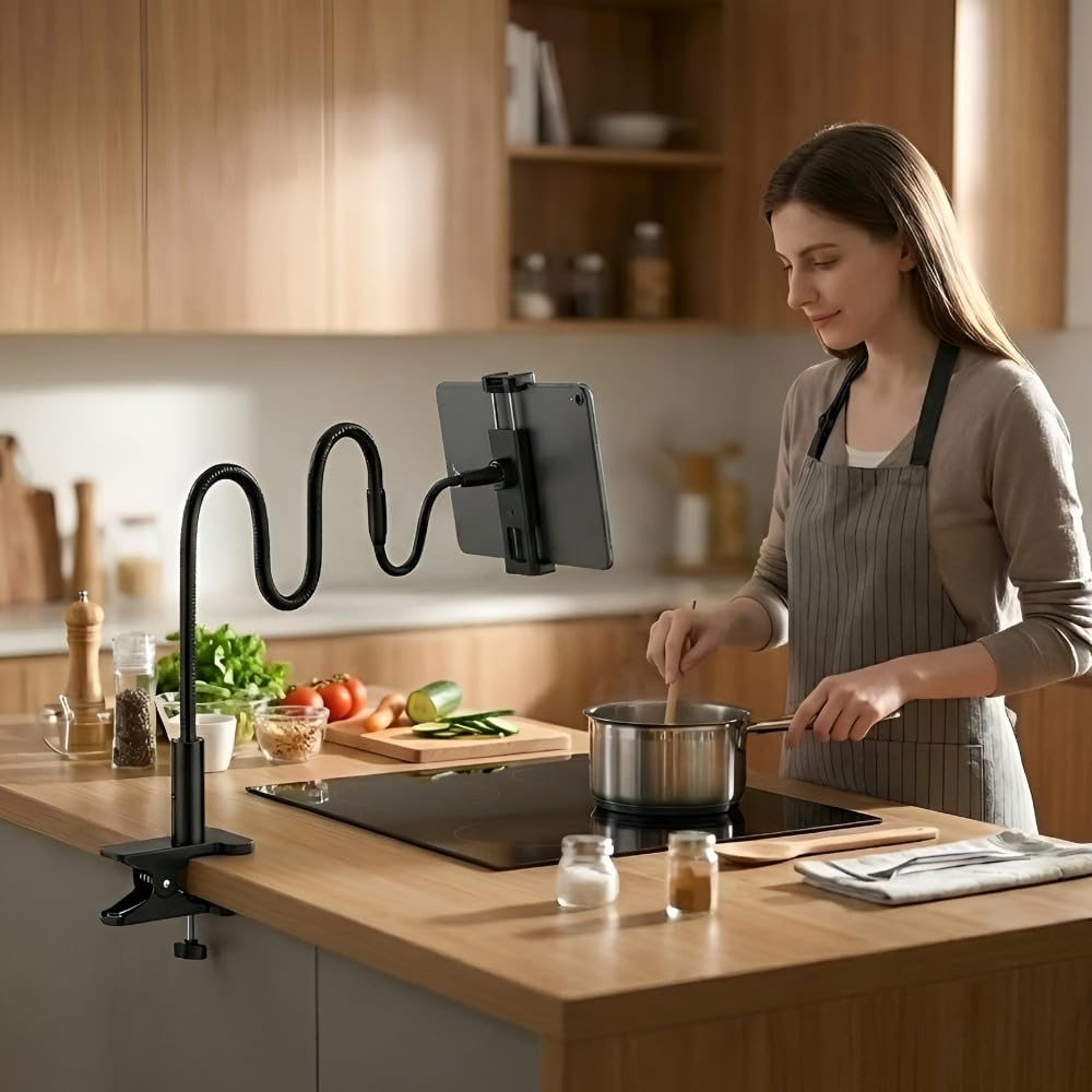 Desire2 Flow - Supporto per telefono e tablet a collo d'oca, braccio flessibile, mani libere, montaggio a morsetto