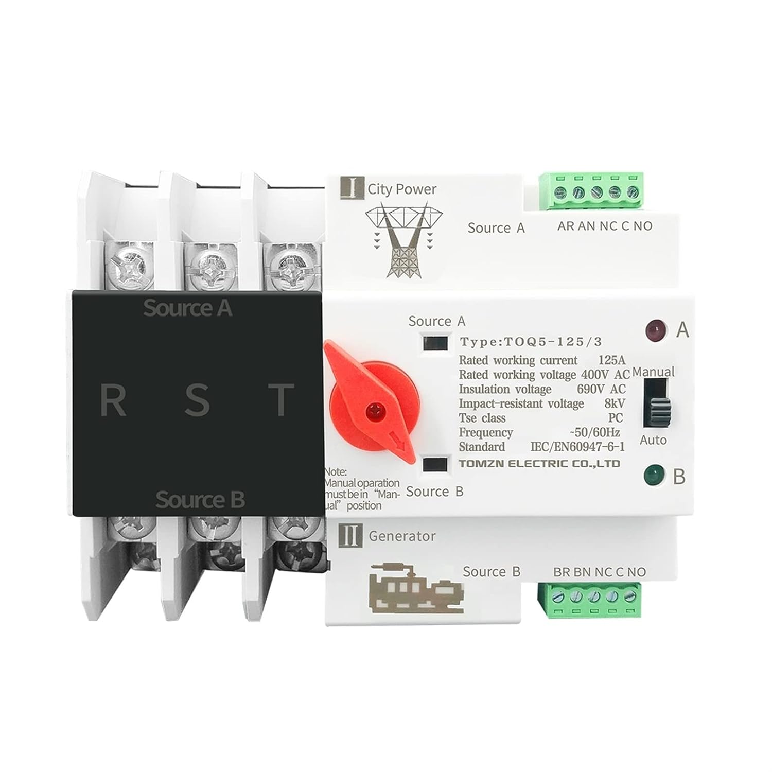 Rail 2P 3P 4P Dual Power Automatic Transfer Switch Electrical Selector Switches Uninterrupted Power 63A 100A 1Pcs