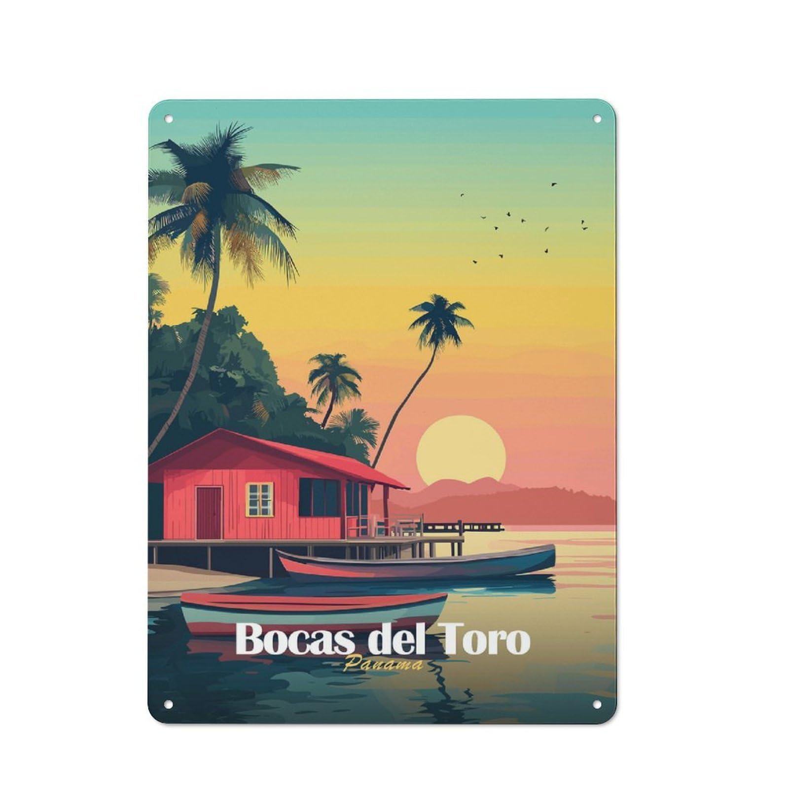 Classic Bocas Del Toro Sunset Metal Wall Sign 40x30cm, Pub Wall Decor for Diner, Restaurant, Shed Or Kitchen