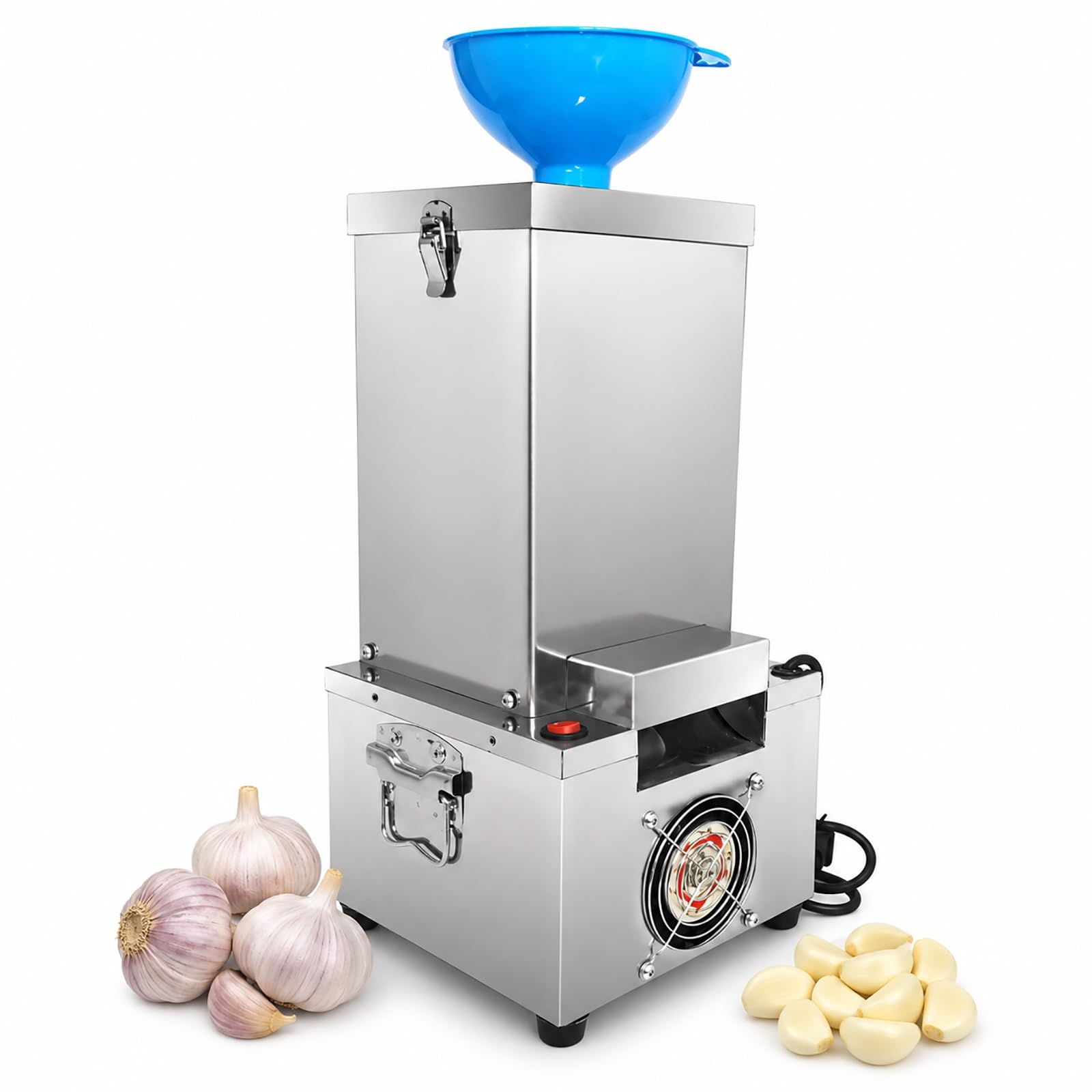 Pelador de Ajos Eléctrico 180W Profesional Acero Inoxidable | Pela 25-30 kg/h, Dientes Enteros Sin Dañar, con Ventilador, Tambor Extraíble, Fácil Limpieza, Ideal para Restaurantes