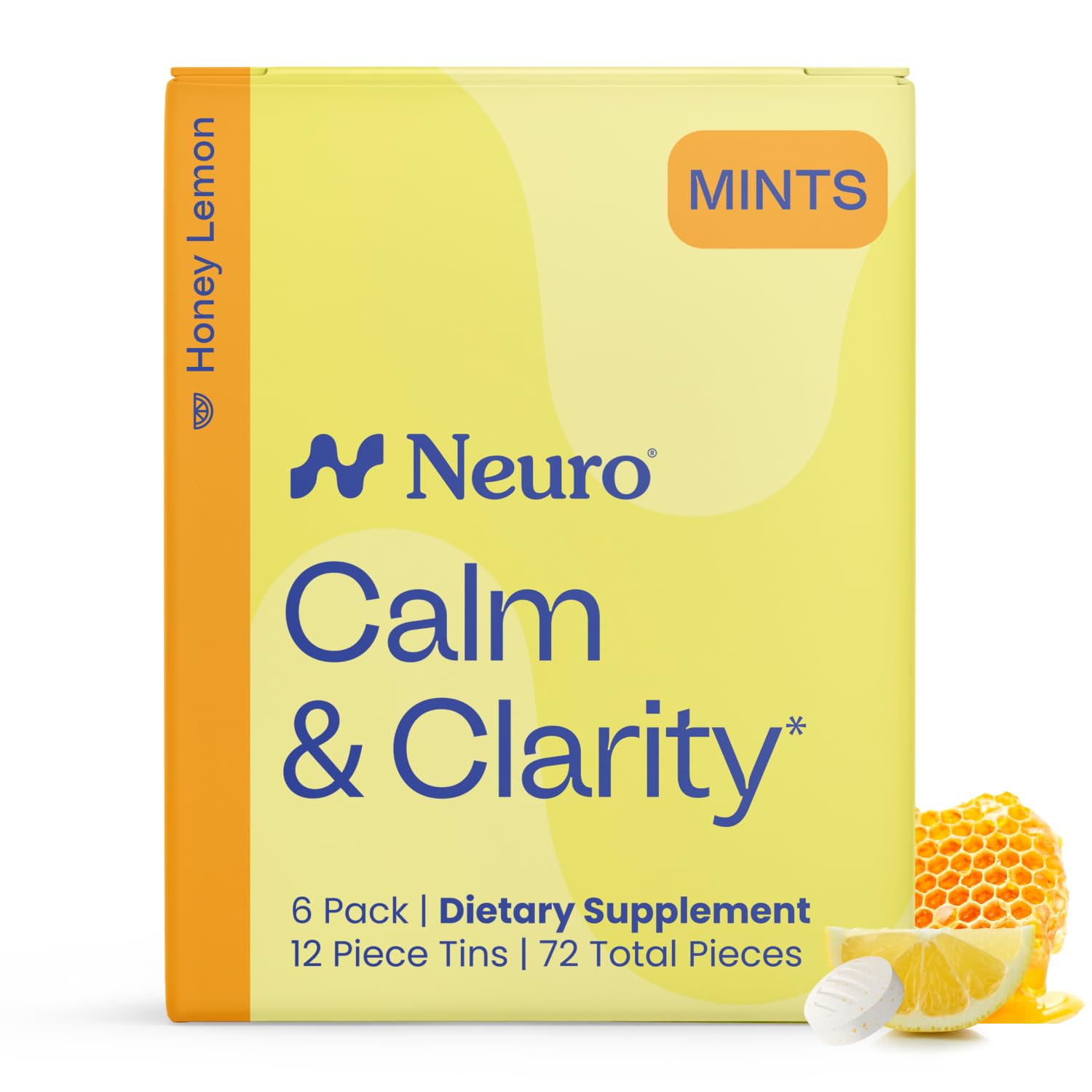 Calm & Clarity Mints - GABA L-Theanine Stress Supplement with Vitamin D3 - Non-Drowsy, Functional Calming Mints for Mood, Mental Clarity & Cognitive Function - Honey Lemon, 72 ct