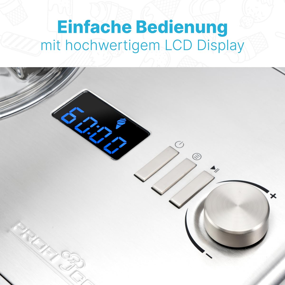 ProfiCook® Eismaschine & Jogurtbereiter in Einem | Eis in 20 min. | für bis zu 1500ml | Eismaschine mit Kompressor | für Eis & Frozen Joghurt | Inkl. Rezepte, Eisspachtel & Messbecher | PC ICM 1091 N
