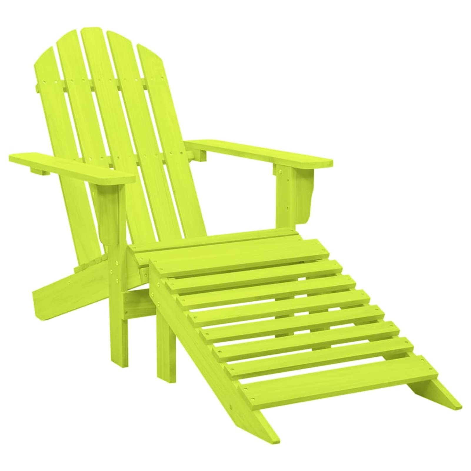 Krzesło ogrodowe Adirondack z otomaną, lite drewno jodłowe, zielone, przenośny, kompaktowy, leżak do ogrodu, na patio, taras, plażę i kemping