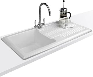 Astini Canterbury 100 Bowl Gloss White Ceramic Kitchen Sink & Colonial Tap