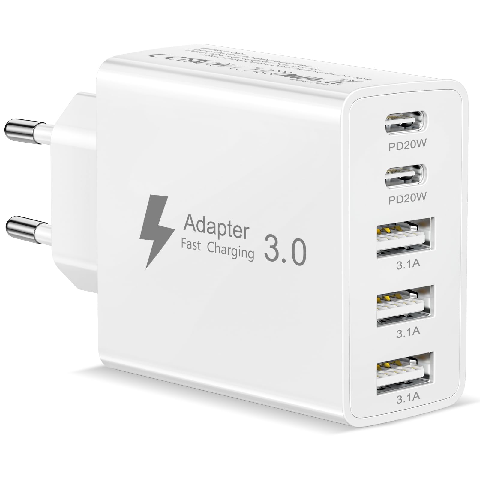 Caricatore USB C Rapido 50W, 5 Porto Alimentatore USB C Multiplo Presa USB C Caricabatterie USB presa Multipla Caricatore Type C Spina per iPhone 17 16 15 14 13 12 11 Pro Max, Samsung Galaxy S26 S25