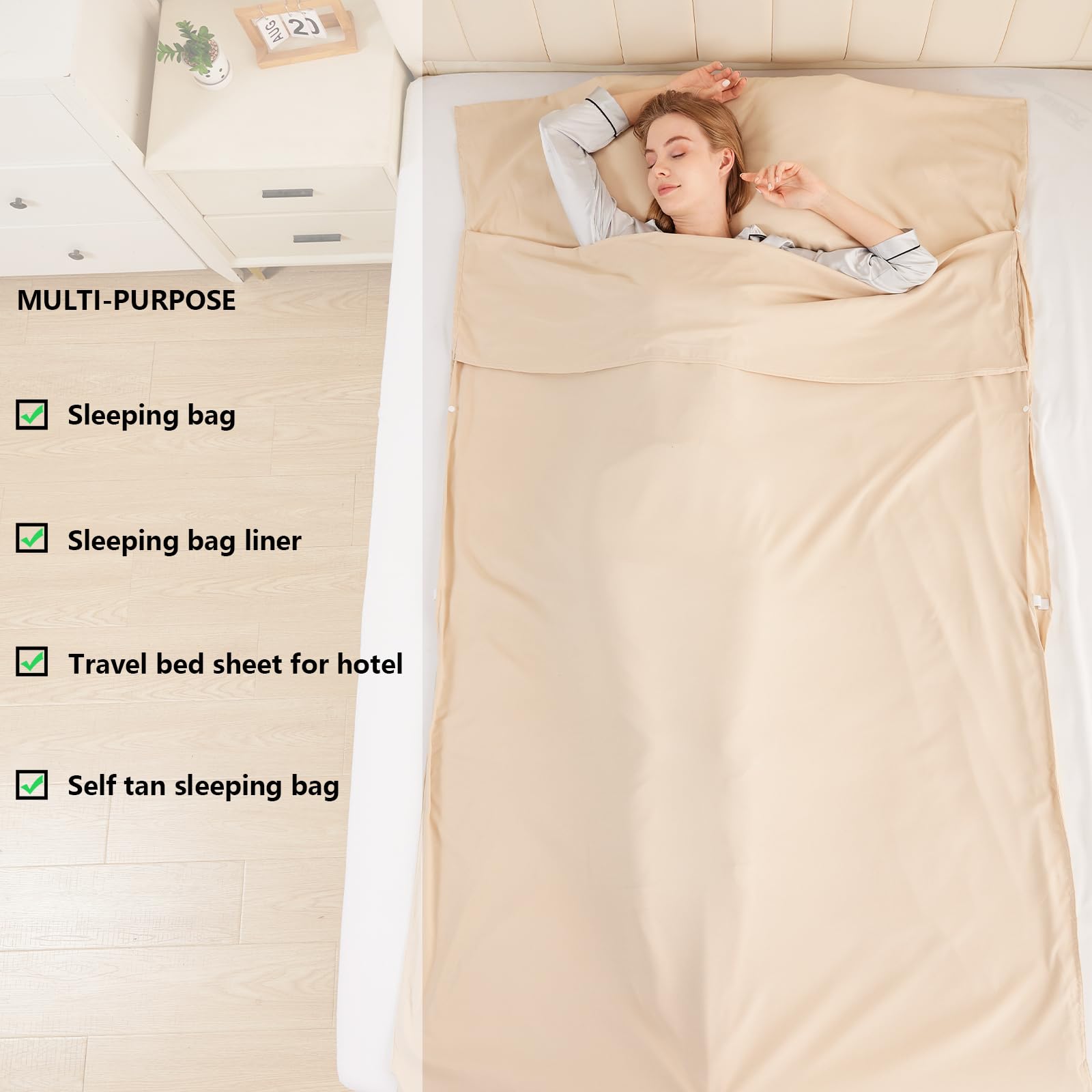 Forro para saco de dormir, ultraligero y compacto para hotel