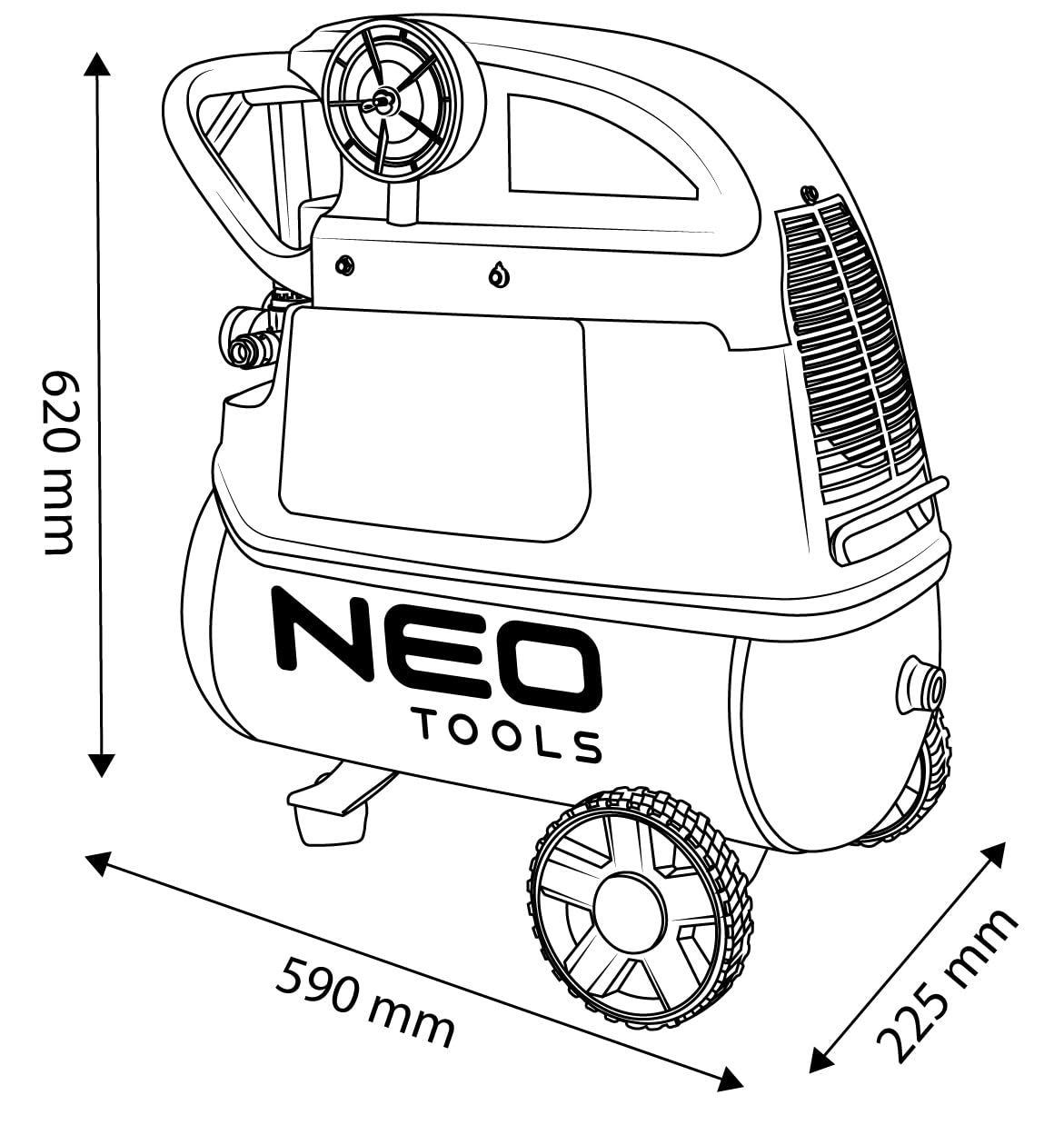 NEO TOOLS Compressore d'aria da 24 litri, pressione massima 8 bar, 900 W, 135 l/min, compressore olio, compressore olio con valvola di scarico, compressore su ruote 570 x 306 x 670 mm