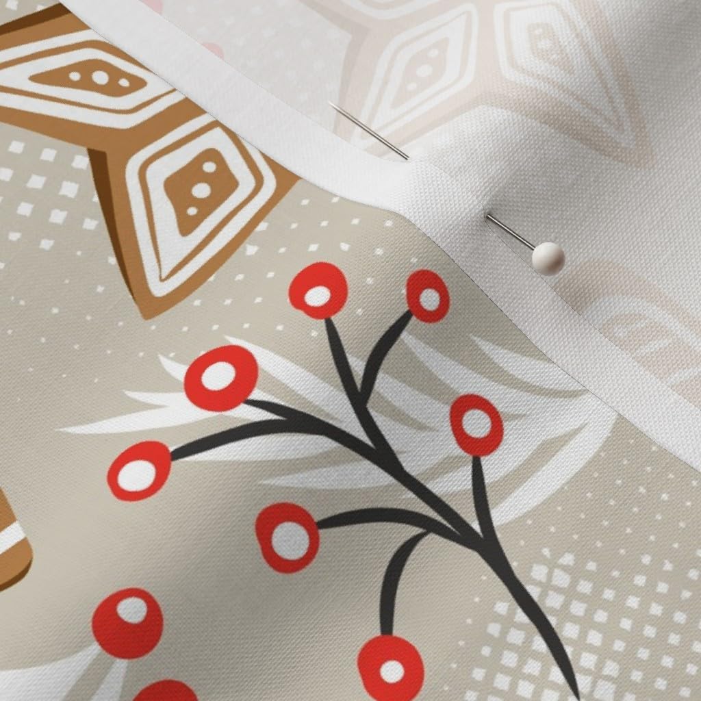 Spoonflower Fabric - Gingerbread Dreams Tan Christmas Holiday Baking Cookies Retro Seasonal Printed on Petal Signature Cotton Fabric by The Yard - Sewing Quilting Apparel Crafts Decor