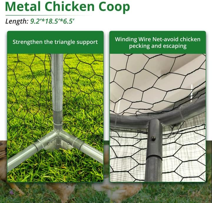 Miniatura 4 de Towallmark Gallinero de metal grande con cubierta impermeable anti-ultravioleta, jaula para gallinas de aves de corral, jaulas de patos para uso al