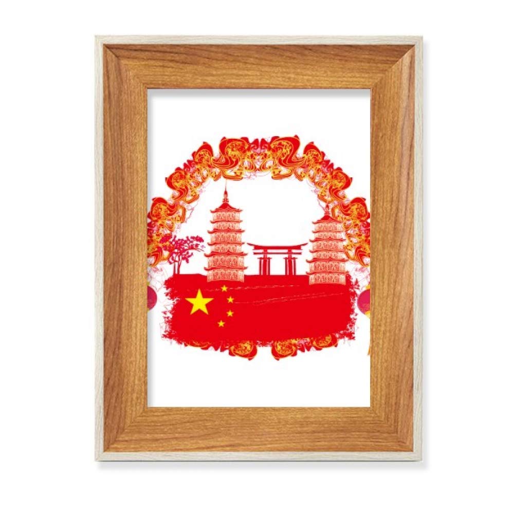 Cadre photo en bois drapeau Chine rouge pour décoration murale asiatique