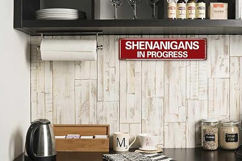 "SHENANIGANS IN PROGRESS" Metal Sign – Funny Gift Vintage Metal Wall Decor for Bedroom, Bathroom, Kitchen, Cafe, Office, Man-Cave 16x4 Inches (709) - Thumbnail 6