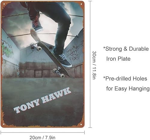 Miniatura 2 de TONY HAWK LEGEND - Cartel de hojalata para cafetería, bar, decoración de pared del hogar, letrero de metal retro, 8 x 12 pulgadas