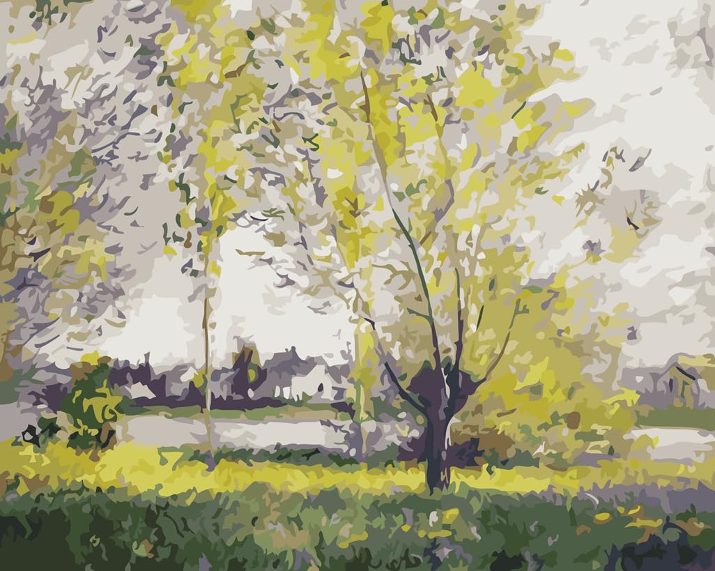 Amazon | AAJJCENS 秋風に吹かれた柳の油絵 数字油絵 数字キット塗り絵