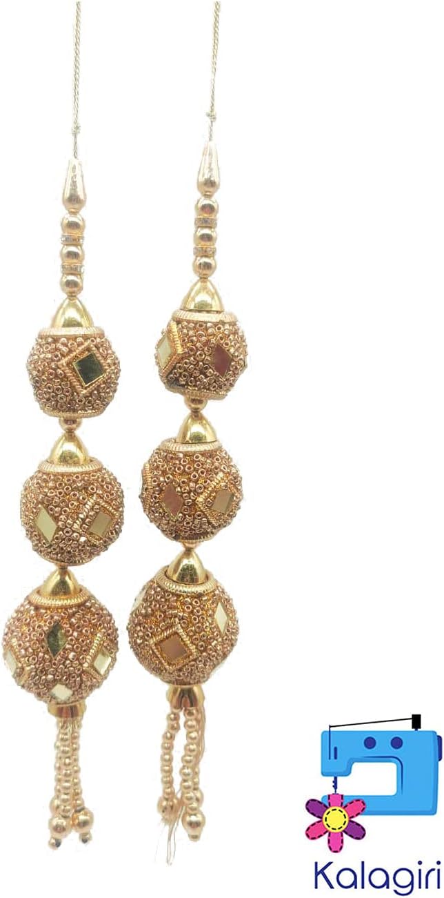 Hand Made Women's Ethnic Hanging Tassel and Latkan with Mirror Work for Saree and Blouse (Golden Colour 0021)(15 INCH)