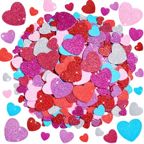 Natonhi 928 Pcs Valentines Heart Stickers 8 Colors & 3 Sizes Self-Adhesive Glitter Foam Heart Stickers Perfect for Valentine Crafts for Kids DIY Cards Scrapbook and Valentines Day Decorations