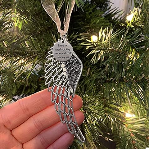LYPER Angel Wing Memorial Ornament Christmas Hanging Ornament Christmas Tree Hanging Pendants with Ribbon for Christmas Party Personalize Memorial Ornaments (Son) Cover