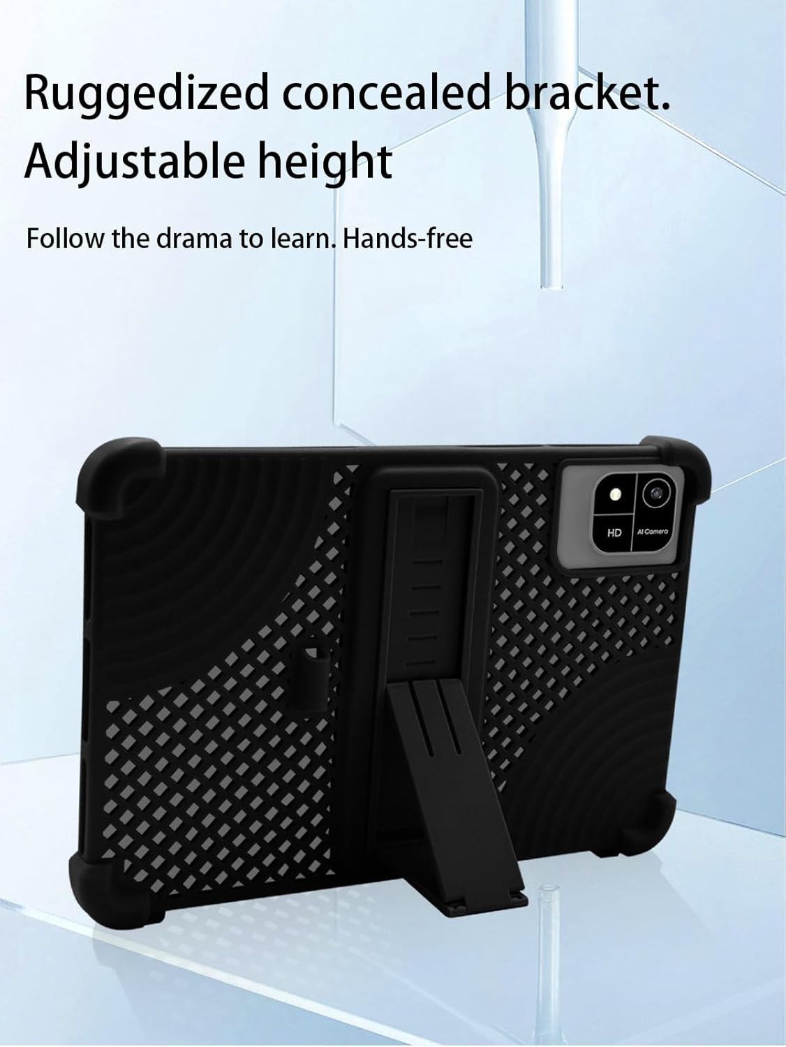 Tablet case with ruggedized concealed adjustable stand.