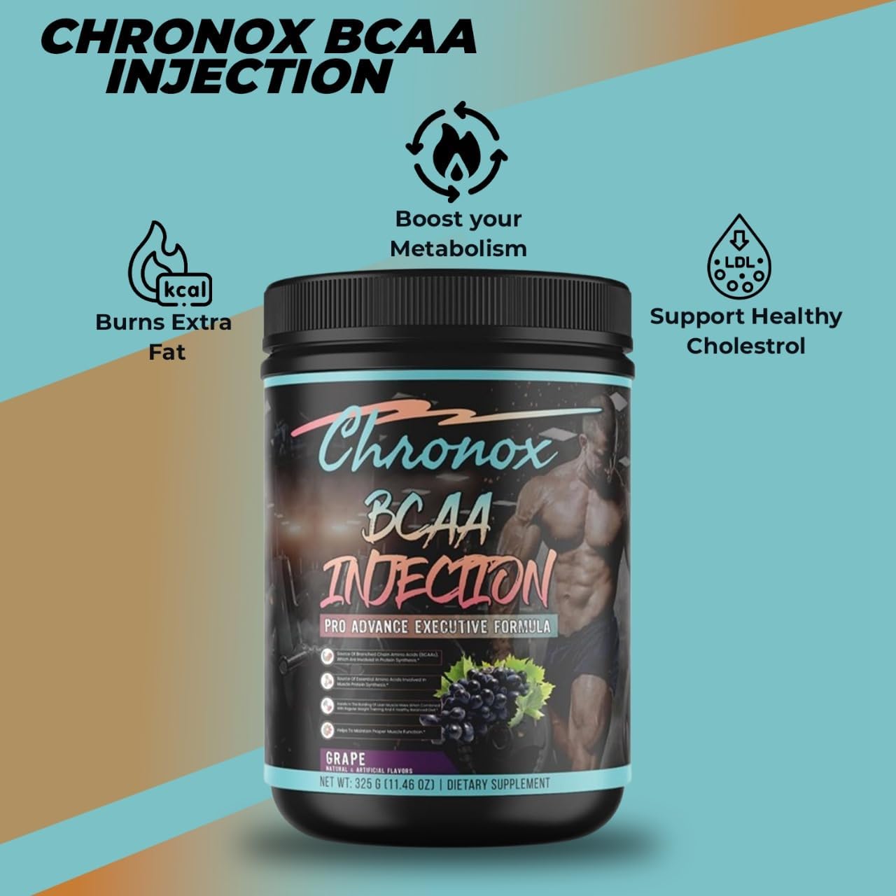 Chronox BCAA Amino Acids Energy Powder-Grape Flavor, 11.46 OZ-Sugar-Free Pre & Post Workout Supplement for Muscle Recovery, Hydration, Energy, and Fitness Performance
