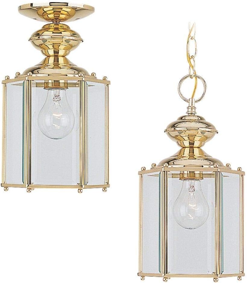 Generation Lighting 6008-02 Classico One Light Outdoor Semi Flush Convertible Pendant with Clear Beveled Glass Panels, Polished Brass Finish, 1-Light, cETL Listed, Safety Rated for Wet Locations