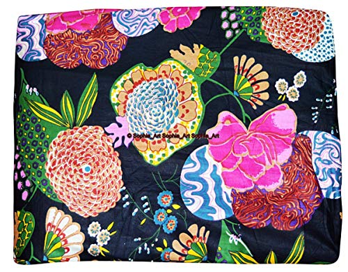 Image of Indian Hand-Block Printed Jaipuri Print Tropical Paisley Floral Ethnic Sanganer Kurti Print Cotton Fabric (Black Tropical, 5 Yards)