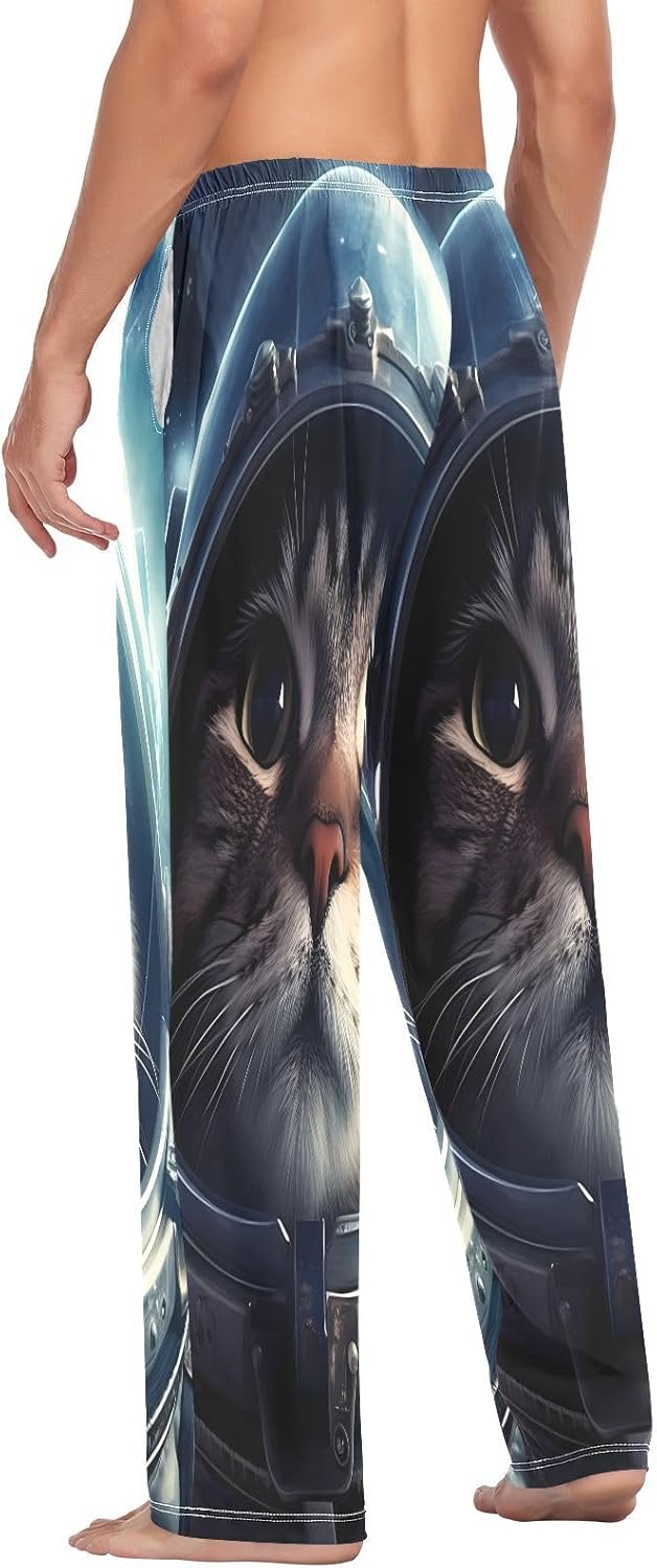 ALAZA Cat Astronaut Men's Pajama Pants Men Cotton Pajama Bottoms with Pockets, S