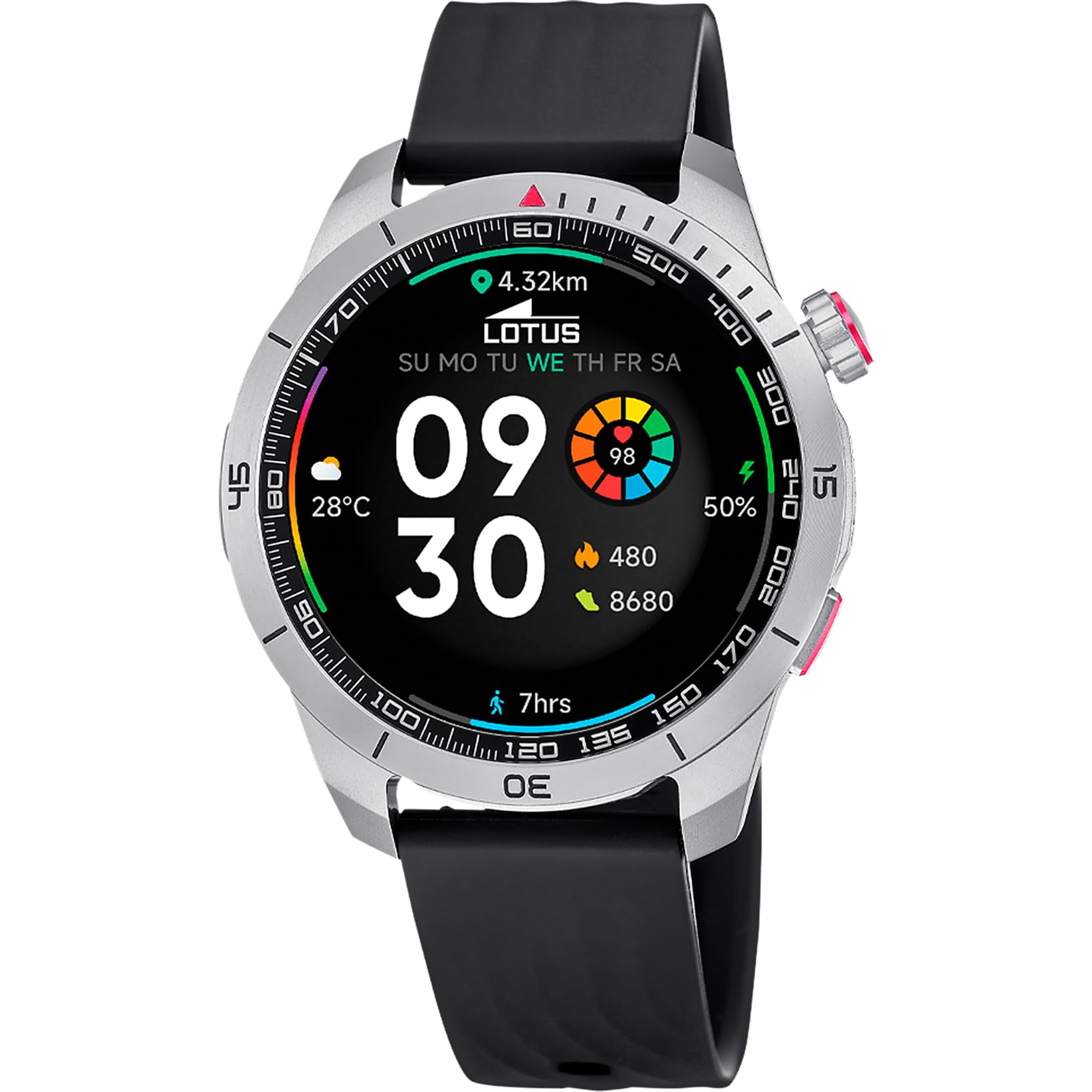LOTUS Reloj Inteligente Hombre - Smartwatch Hombre de Caucho Negro - Resistente al Agua IP65 - GPS, Voz IA, Control Música, Cuenta Pasos y Calorías, Teléfono 50208/​1 Paso X - Smartime 2nd Gen