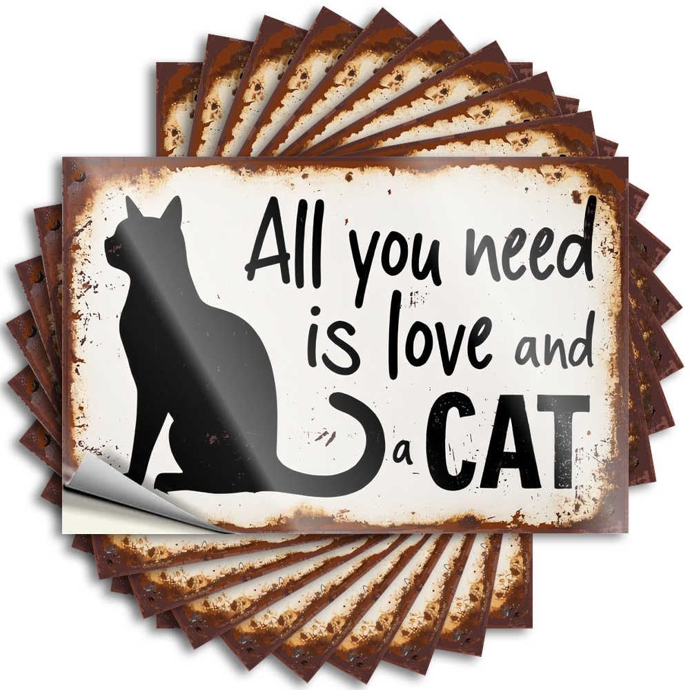Abipuir Stickers for Your Love Car and Cat - Simple Happy Stickers 10pcs for Cars and Signs for Home Decoration (6x9cm)