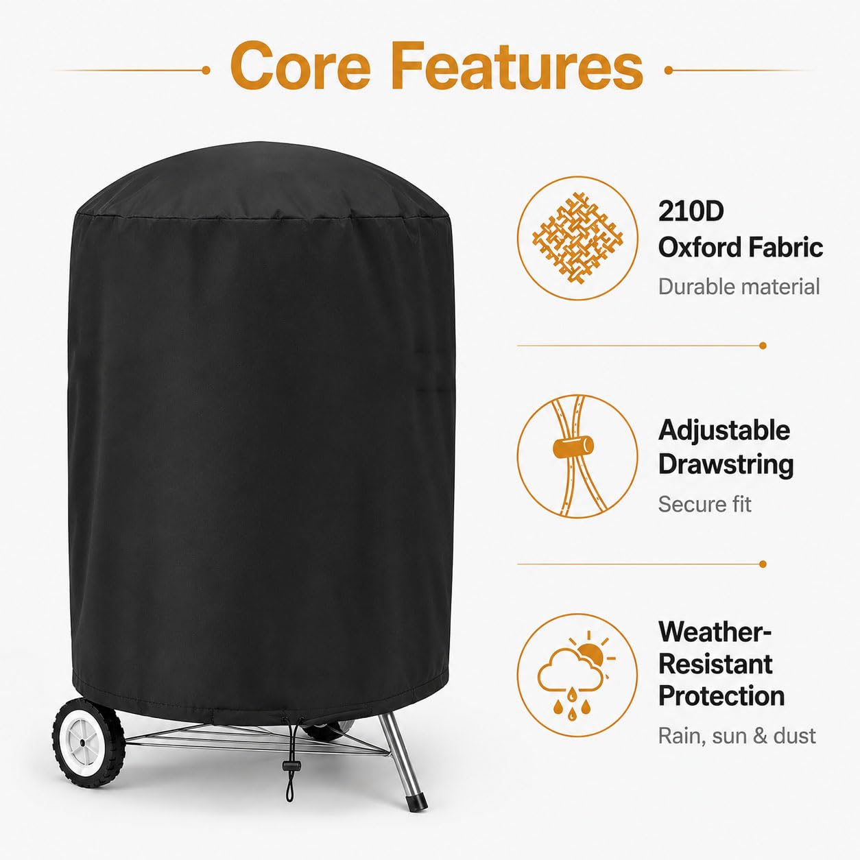 Copertura Barbecue per Char-Broil Kettle 18.5in 2012-2025 | Rotonda Telo Grill Esterno Impermeabile Resistente Meteo Oxford Durevole Coulisse Regolabile Giardino Terrazza Patio Anti-UV