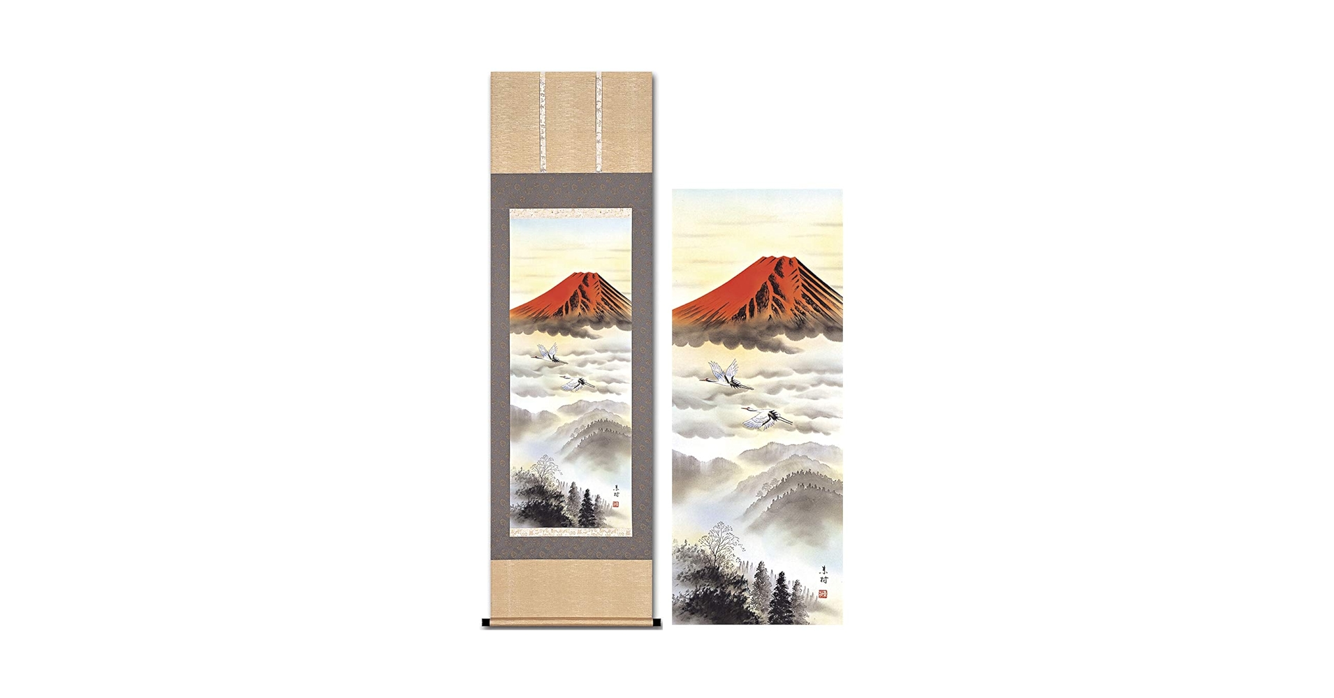 Amazon.co.jp: 掛け軸 開運 赤富士 東村 床の間 54.5cm×190cm 尺