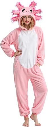 Gorkonpy Axolotl Costume Adult Women Animal Onesie Pajamas Halloween Party Dress Up