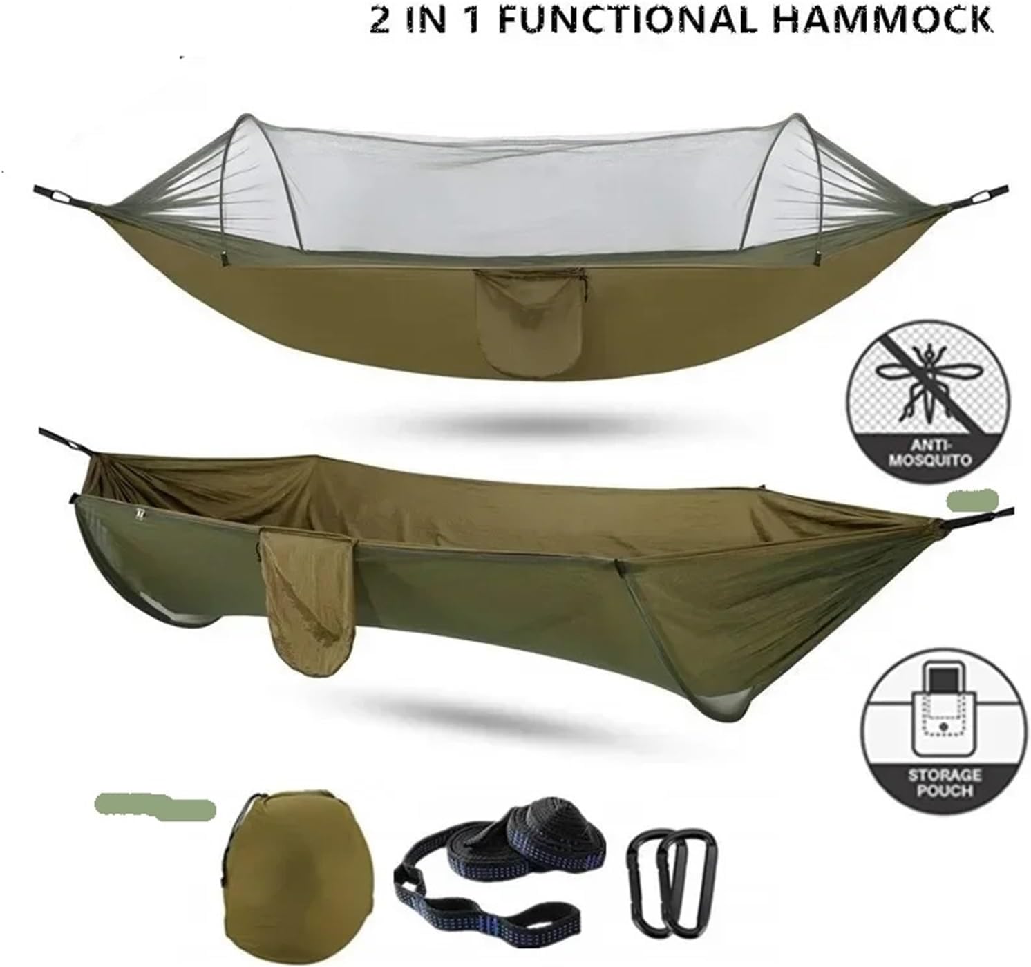 Compatible For Camping Hammock With Mosquito Net Pop-Up Light Portable Outdoor Parachute Hammocks Swing Sleeping Hammock Camping Stuff(Camouflage green)