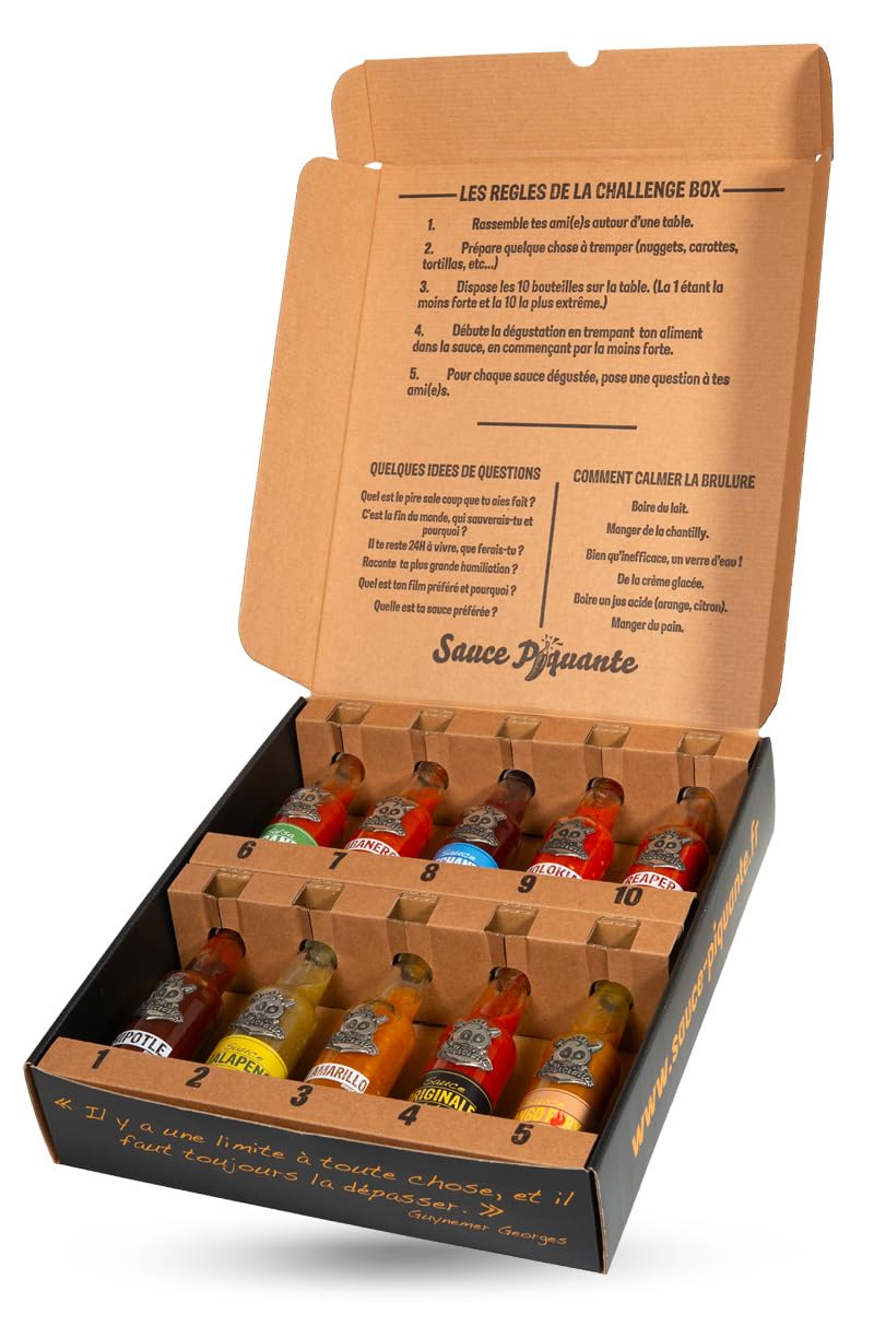 Hellicious Challenge Box, 10 Sauces Piquantes Artisanales Françaises, de 5 000 à 1 000 000 sur l'Échelle de Scoville, 1000 ml
