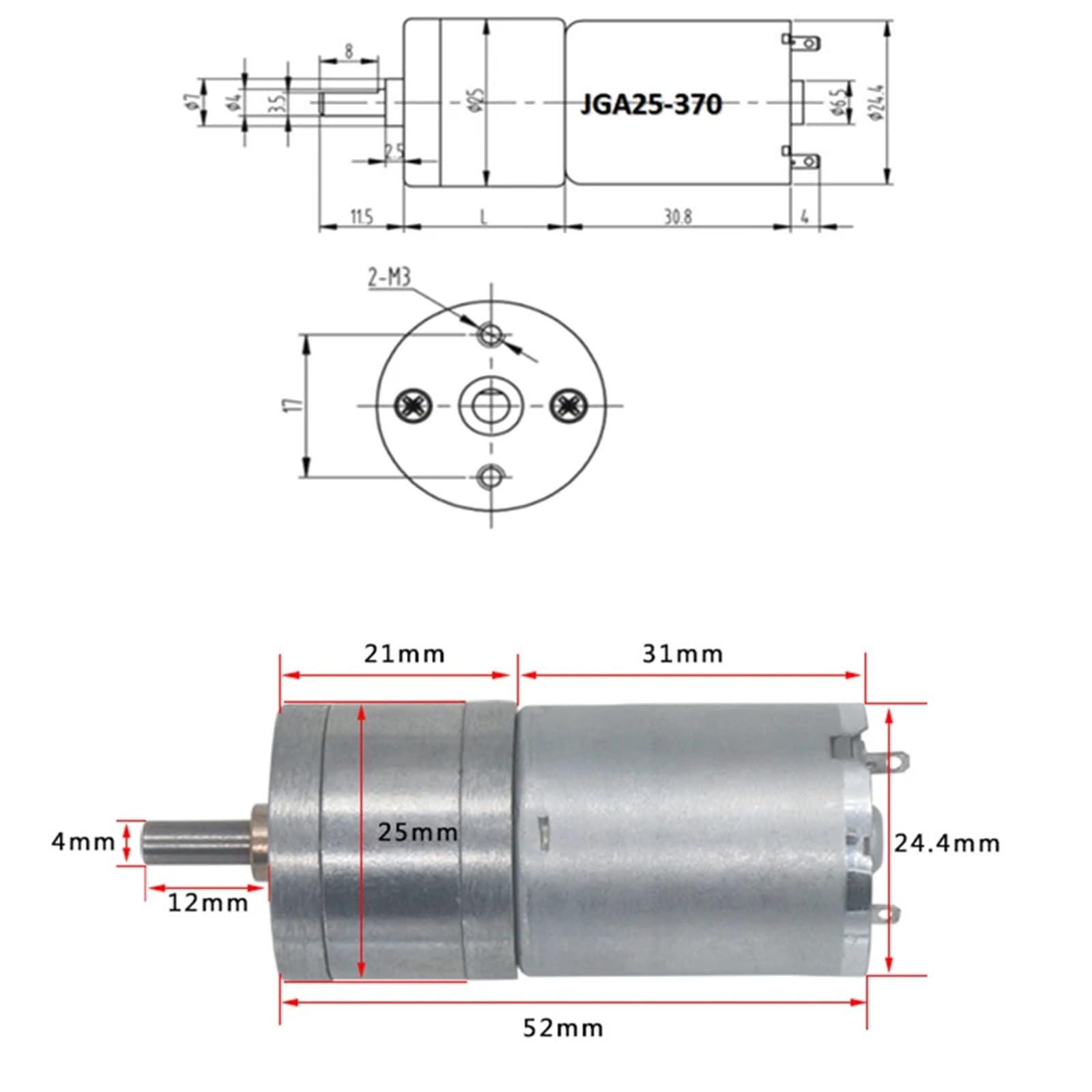JGA25-370 Silnik z przekładnią silnik prądu stałego 6 V 12 V 24 V elektryczny silnik przekładniowy wysoki moment obrotowy 16/26/35/60/77/130/170/280/620/1360 obr./min * 2 szt. (16,6V)