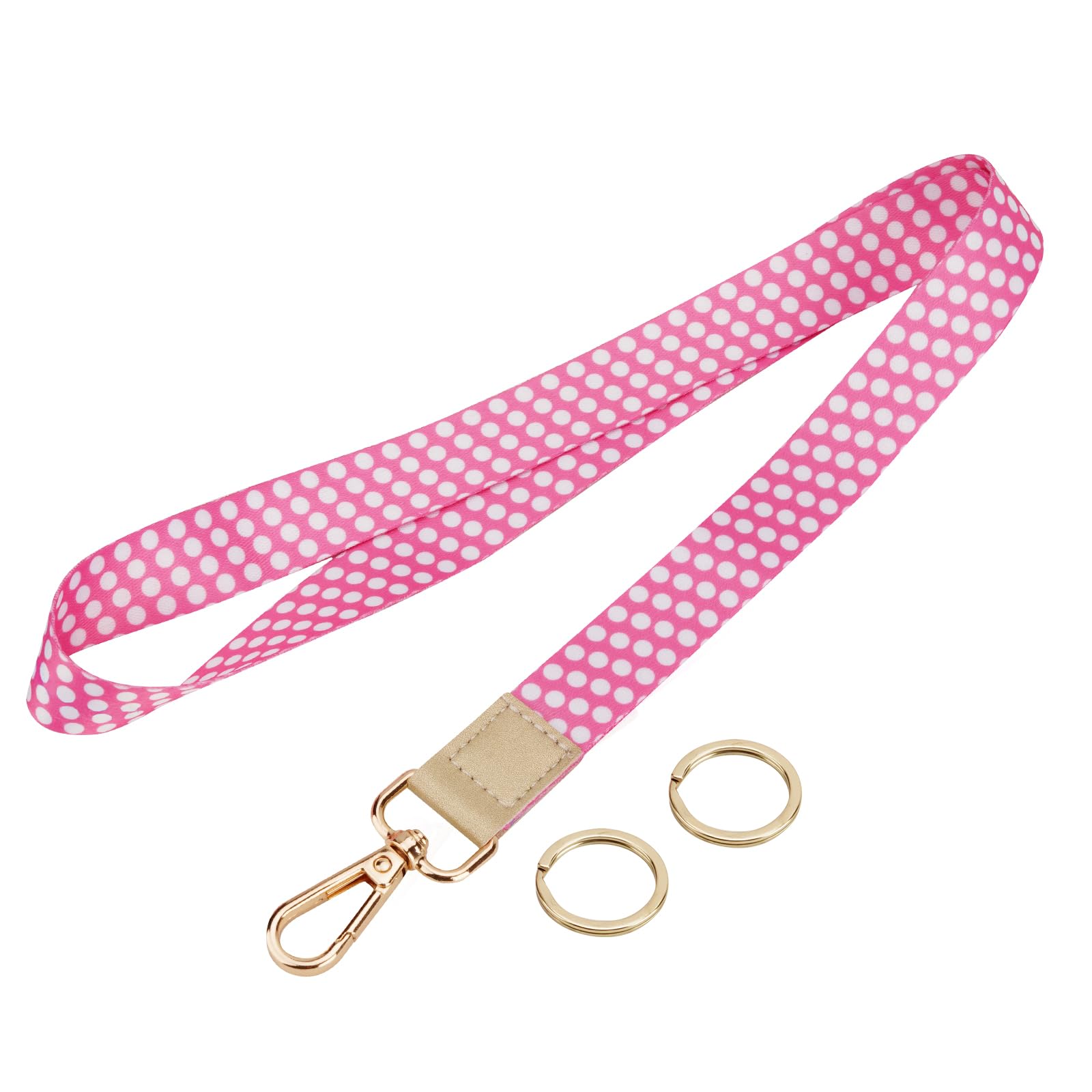 Wisdompro 19.5 inch Neck Lanyard with Metal Swivel Clasp and Rings for Keys, Wallets, Keychain, ID Card Badge Holders, Name Tags - Pink Polka Dots