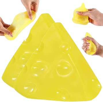 2Pcs Cheese Squishy, Cheese Stress Ball, Sensory Fidget Toy Squeeze Ball for Adults Kids, Big Soft Slow Rebound Taba Squishy for Anxiety Relief