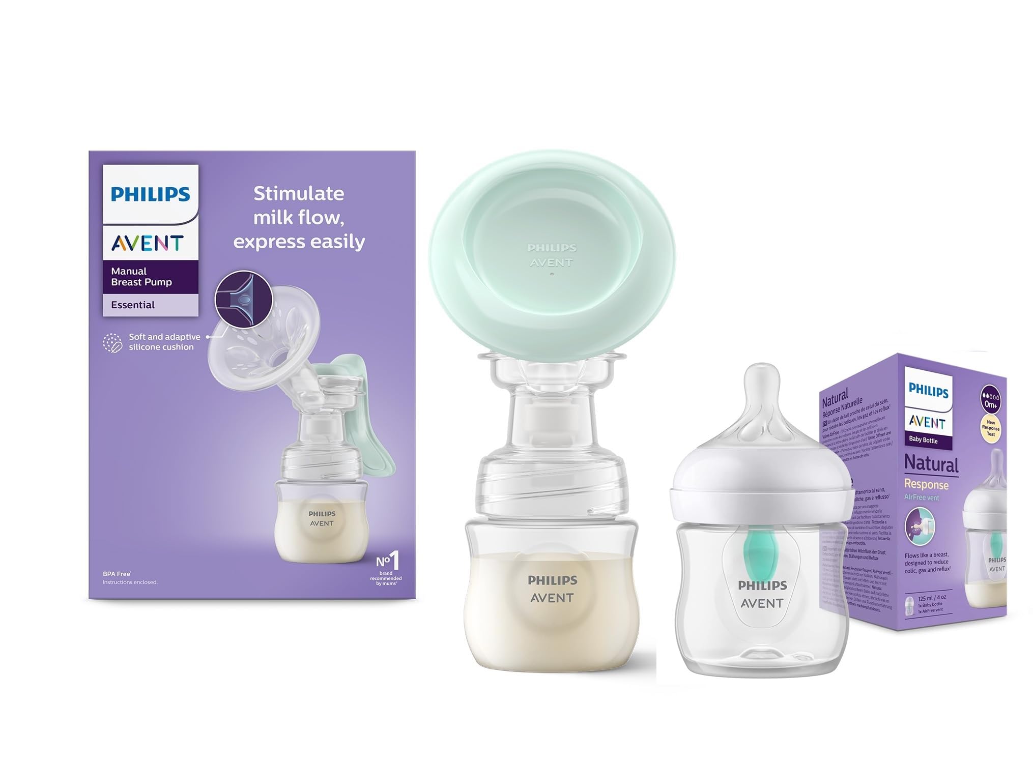 Philips Avent Essential Manual Breast pump | Easy Silicone massage cushion & Ergonomic handle, Soft & Gentle, BPA Free + 125ml Natural Bottle With Airvent Combo (SCF417/11 + SCY670/01) BY Fratelli-image-26