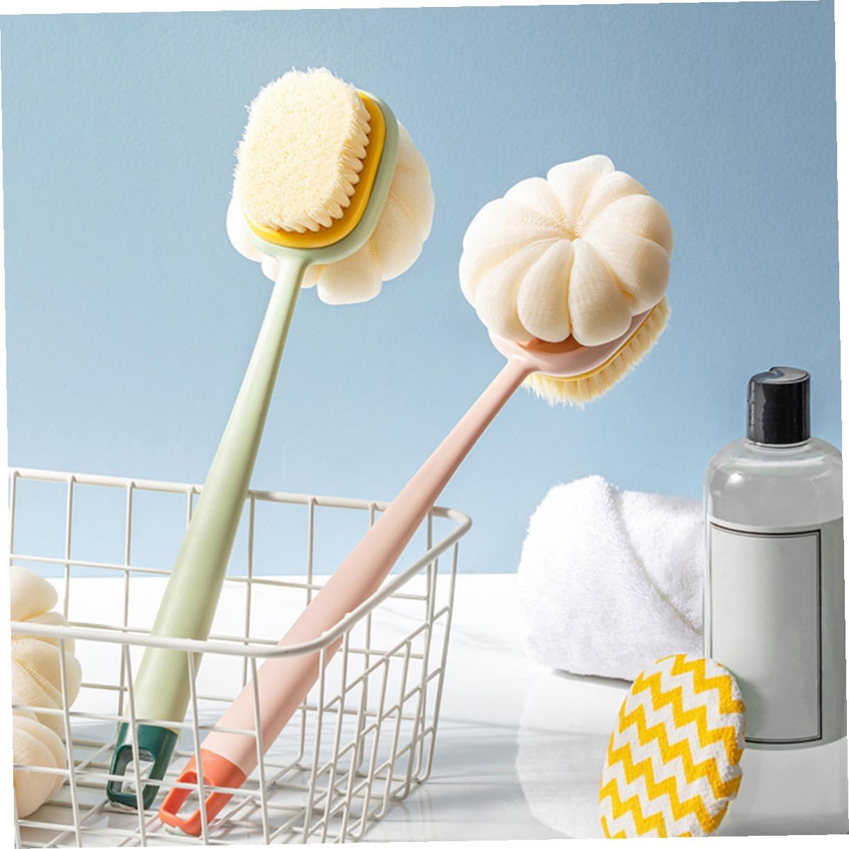minkissy Dual-Sided Back Brush Long Handle Shower Brush with Soft Nylon Bristles for Body Exfoliating and Scrubbing Bath Accessories for Men and Women