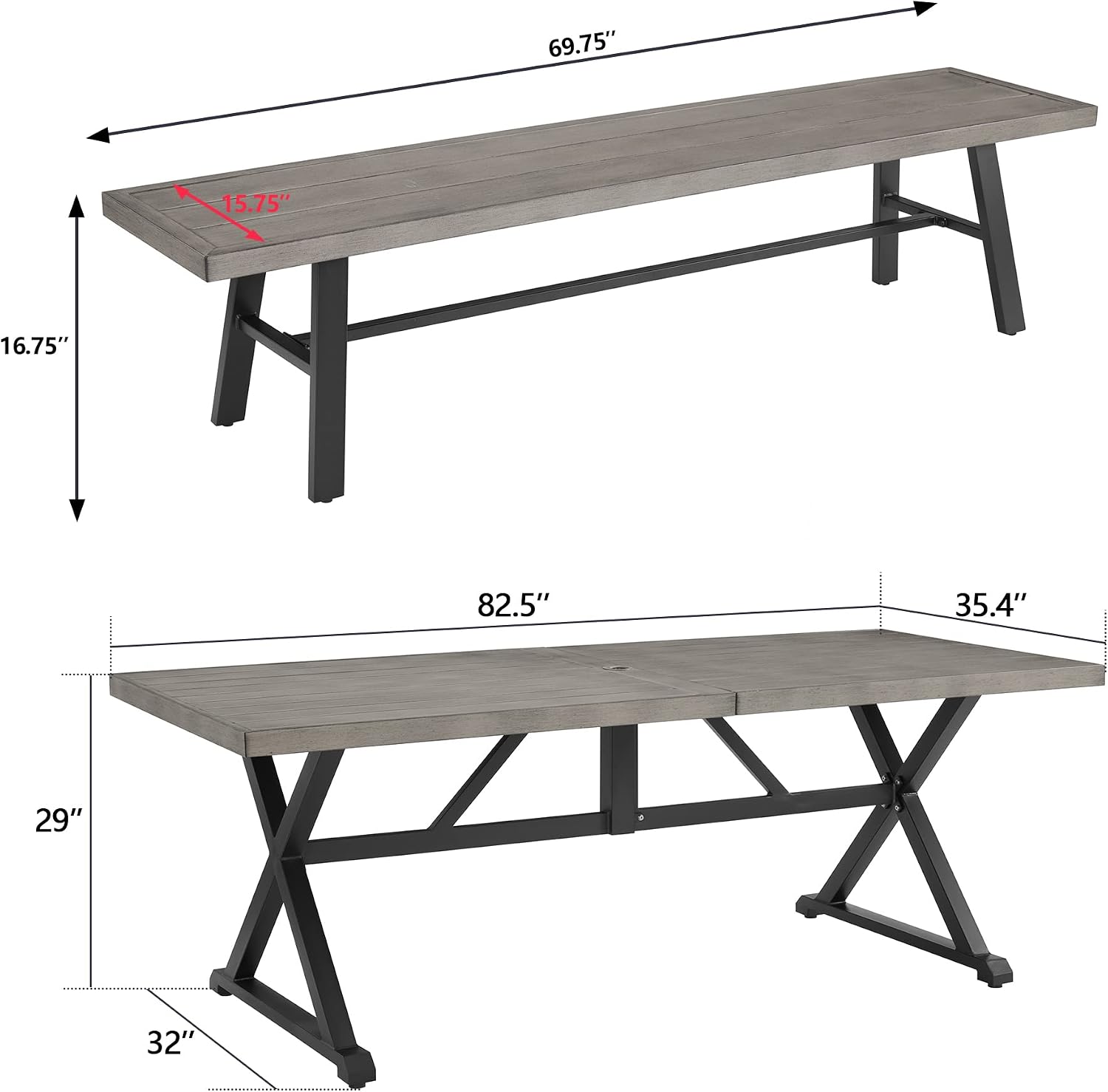 Ulax furniture Outdoor Dining Set, Patio Furniture Table with 1 Rectangular Table and 2 Benches, Wood-Like Dining Set for Garden, Porch, Backyard