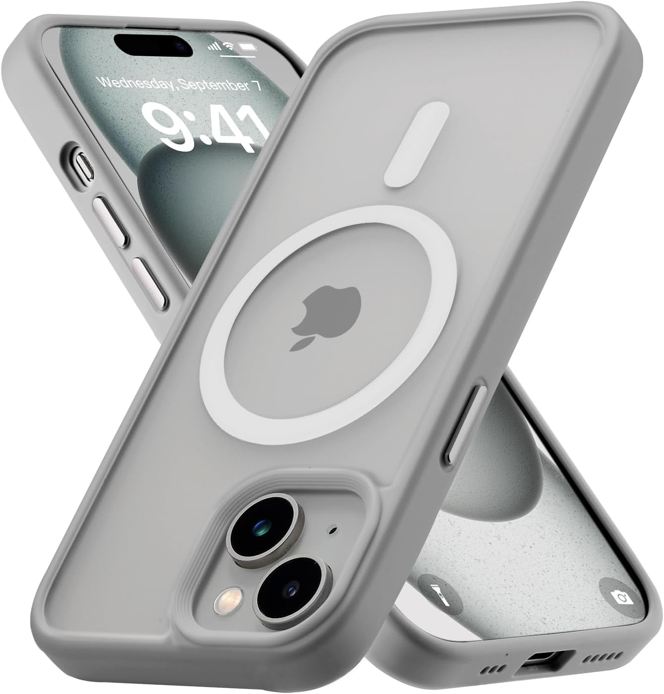 for iPhone 15 Magnetic case Fits MagSafe 15FT Drop Resistant Anti-Yellowing Heavy Duty Shockproof Back Cover Fits iPhone 15 Phone Cases 6.1"๏ผGrey