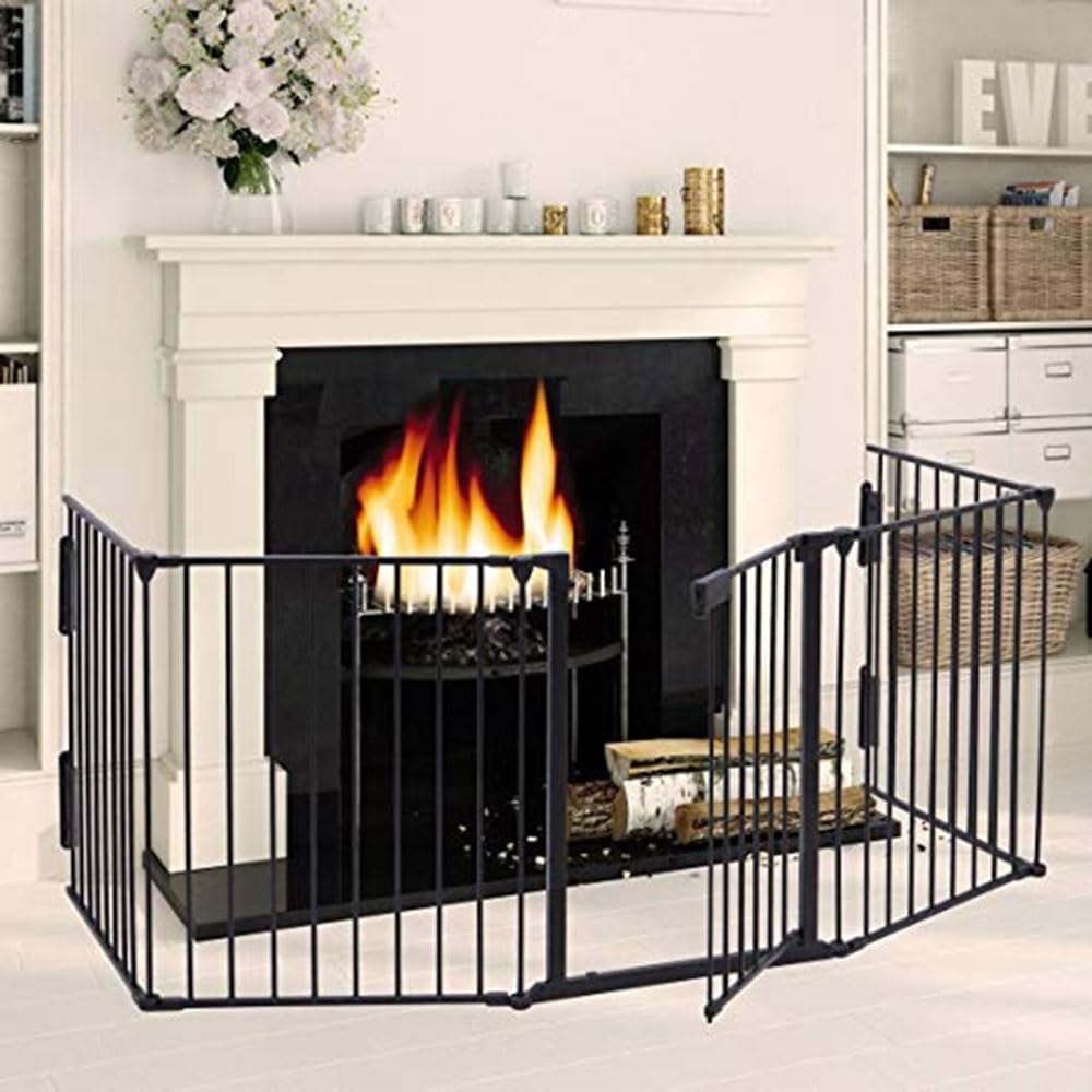Salvachispas Chimenea Hermosa Pantalla for Chimenea ignífuga de Cinco Capas Hierro y Metal, Valla Plegable Negra Protector Chimenea