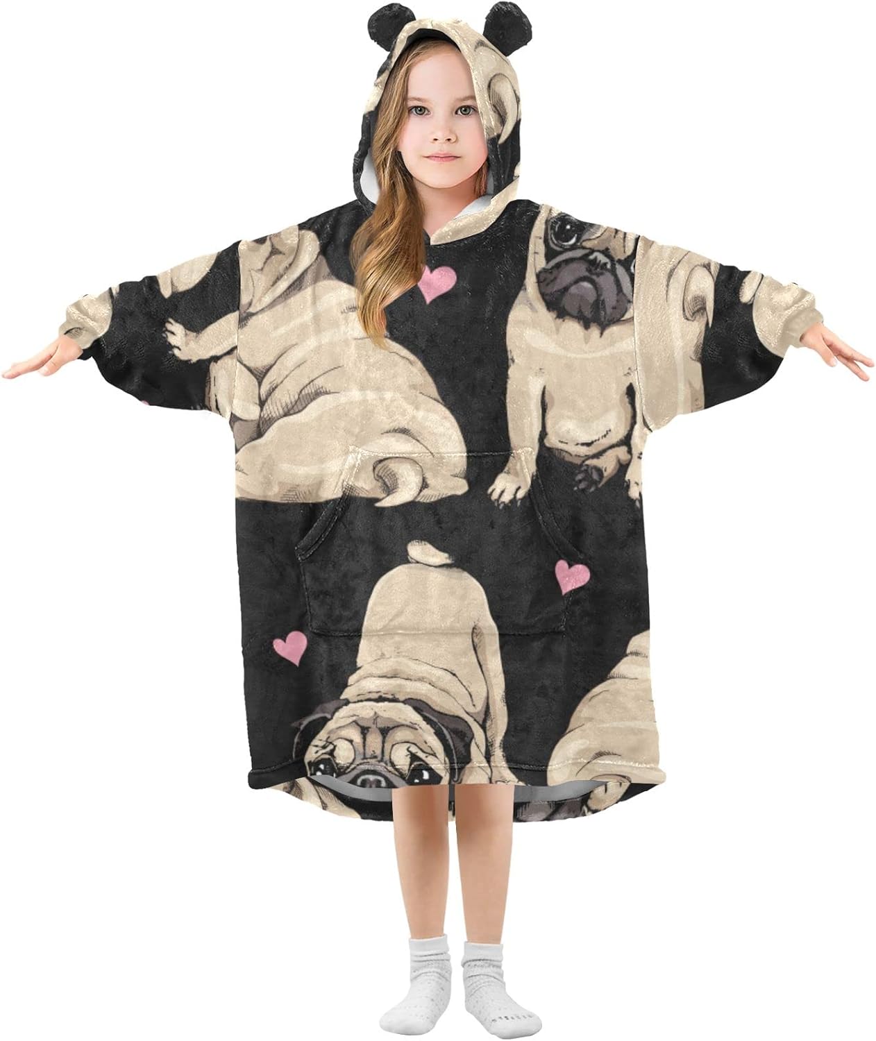 Kinderen Oversized Deken Hoodie, Eenhoorn Zeemeermin Roze Regenboog