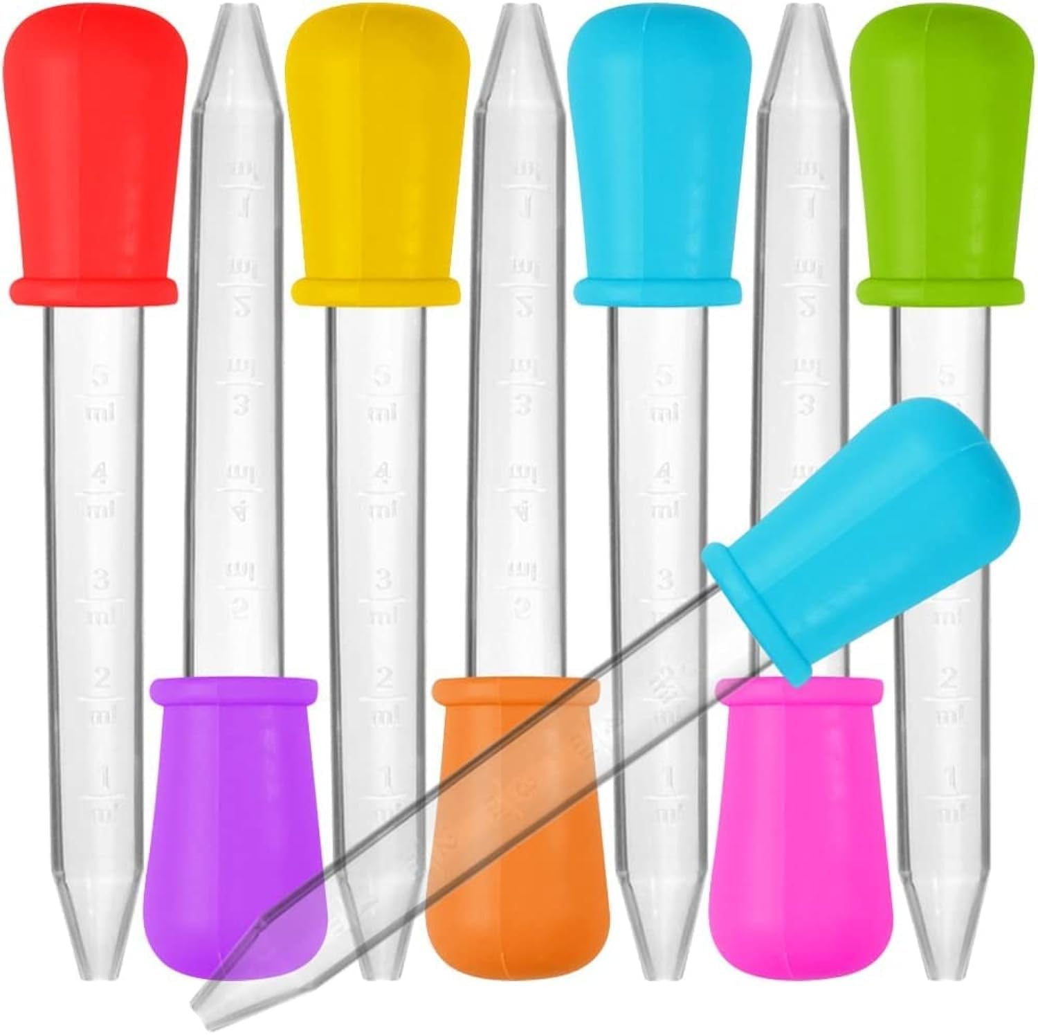 SYOSI 8 Pcs Liquid Droppers, Silicone and Plastic Pipettes Transfer Eyedropper with Bulb Tip for Candy Oil Kitchen Kids Gummy Making - 7 Colors