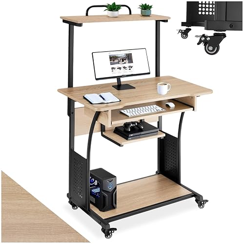 tectake® Bureau sur roulettes avec étagères et tiroir à Clavier,