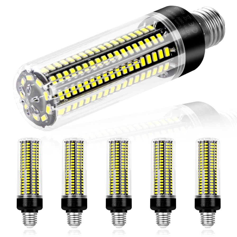 WENNI 6er-Pack E27 Lampe Tatsächliche Leistung 15W 6000K Tageslichtweiß Glühbirne 220V Maiskolben 189 LEDs Mais Leuchtmittel 85-265V für Werkstatt Garage Keller LED-Beleuchtung 2 Jahre Garantie