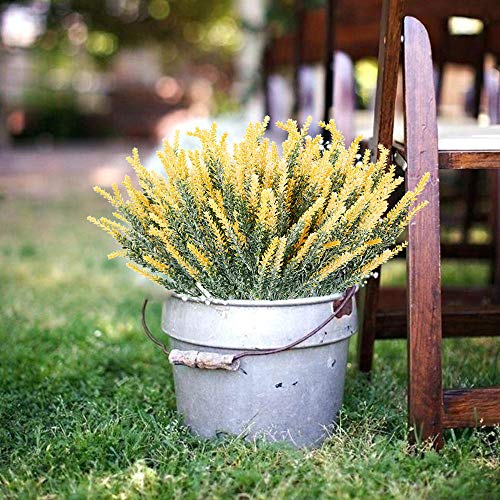 Tenchy Artificial Lavender Fake Flowers, 6 Bundles Yellow Lifelike Faux Foliage Plants Shrubs For Wedding Bouquets, Outside Hanging Planter, Farmhouse Indoor Outdoor Patio Home Decor #TOP1